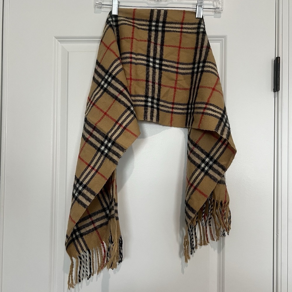 Burberry 100% Cashmere Nova Check Scarf Camel Plaid Made in England London 2000s - Picture 4 of 8